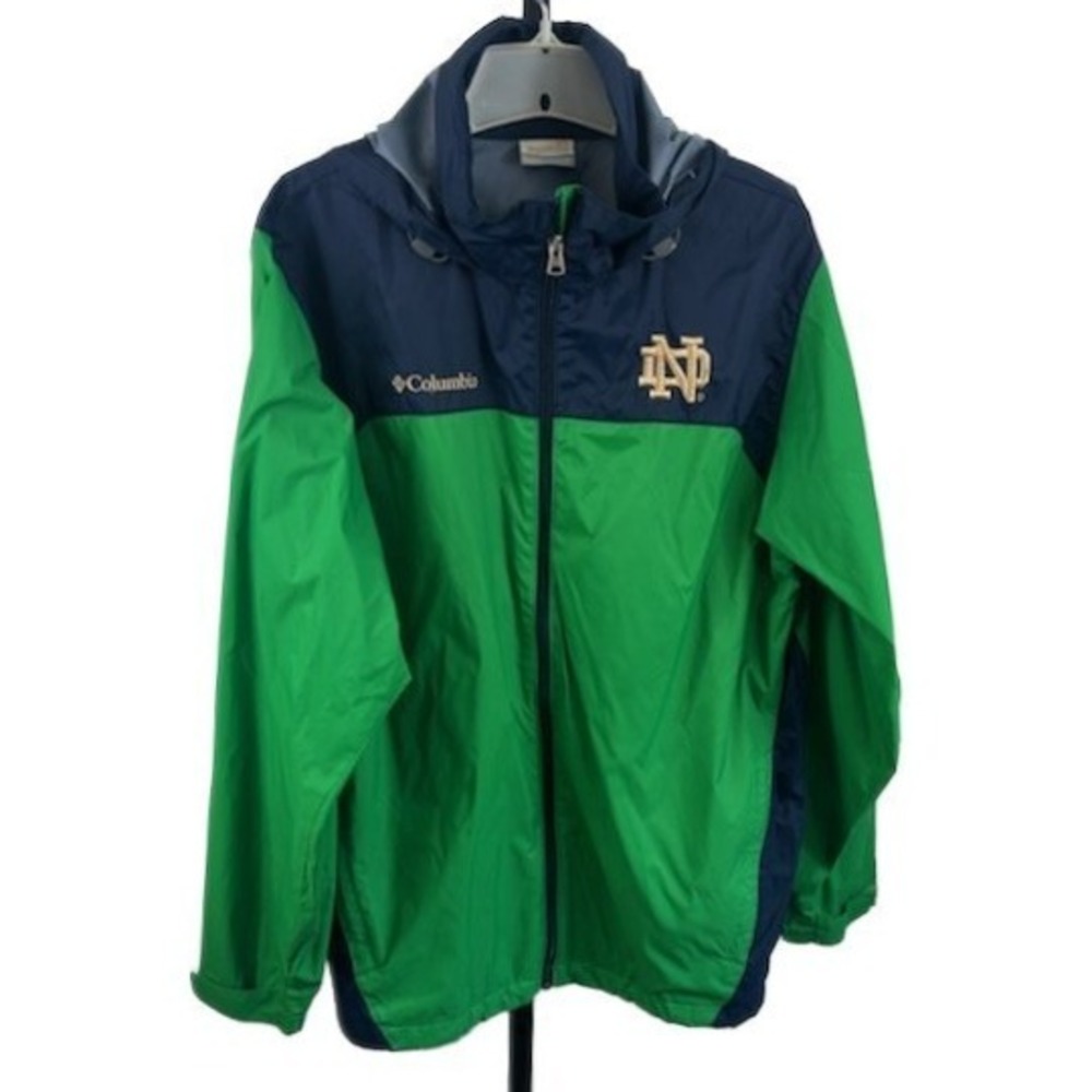 Columbia Notre Dame Full Zip‎ Windbreaker Jacket Green Blue Women's Size Medium